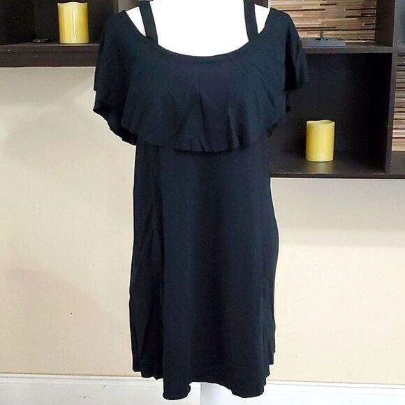 Anthropologie Mauve Black Off Shoulder Ruffled Flare Mini Dress Event Party - Picture 4 of 11